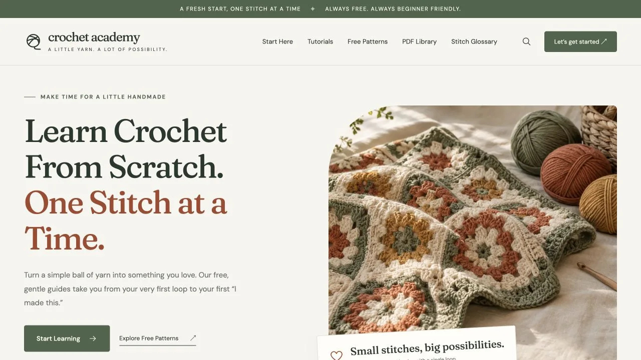 Page d’accueil de Crochet Academy