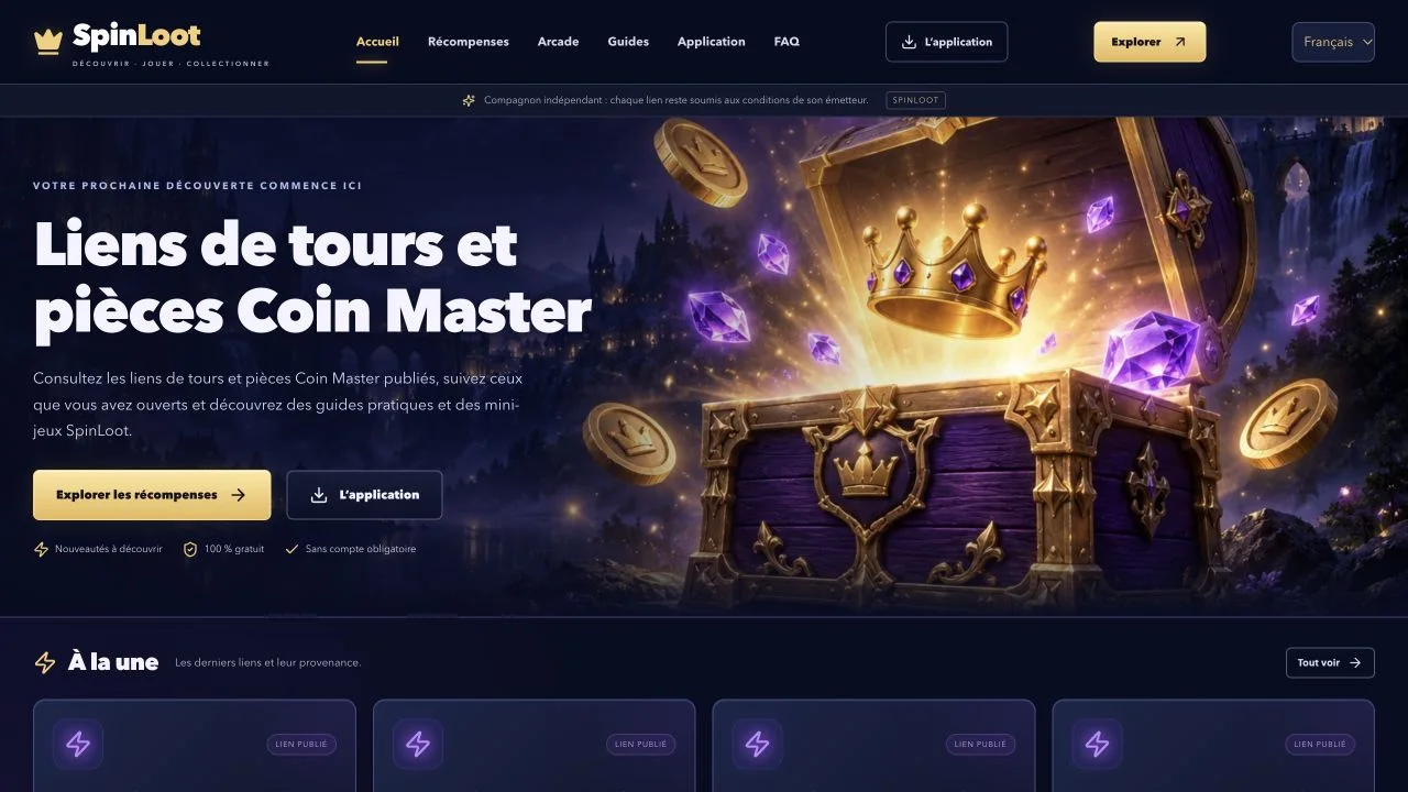 Page d’accueil de SpinLoot Web